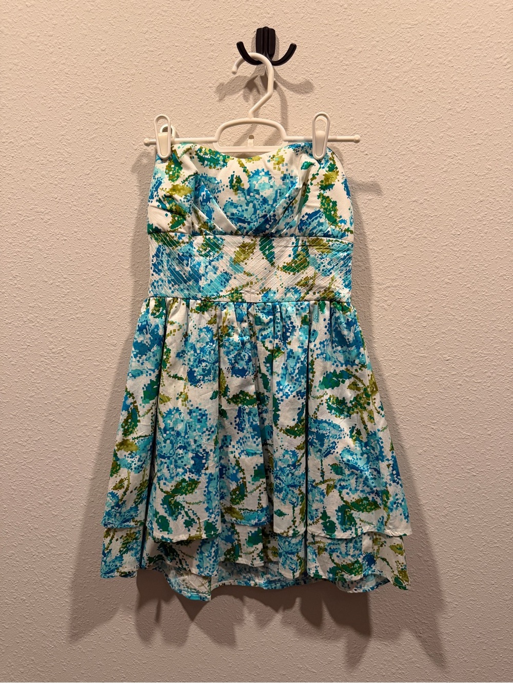 XOXO Blue & Green Floral Strapless Mini Dress